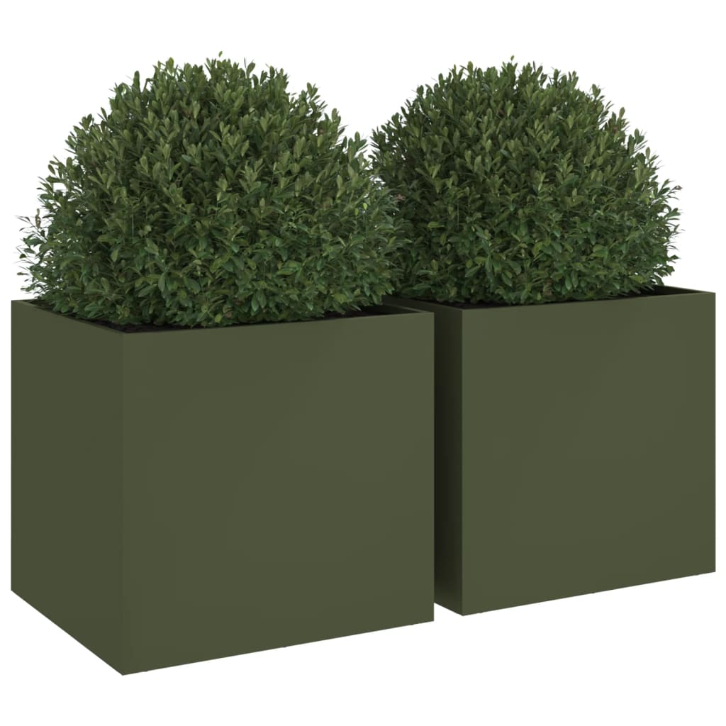 vidaXL Vaso/floreira 2 pcs 49x47x46cm aço lamin. a frio verde-azeitona