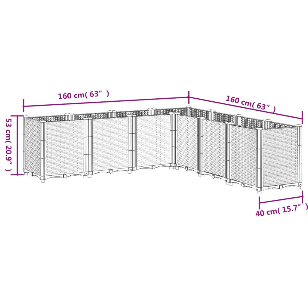 vidaXL Vaso/floreira 160x160x53 cm PP cinzento