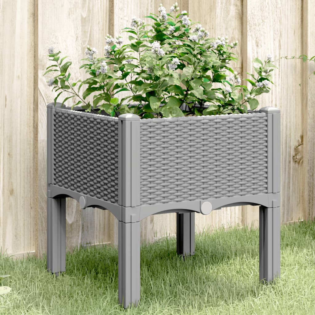 vidaXL Vaso/floreira de jardim c/ pernas 40x40x42 cm PP cinzento-claro