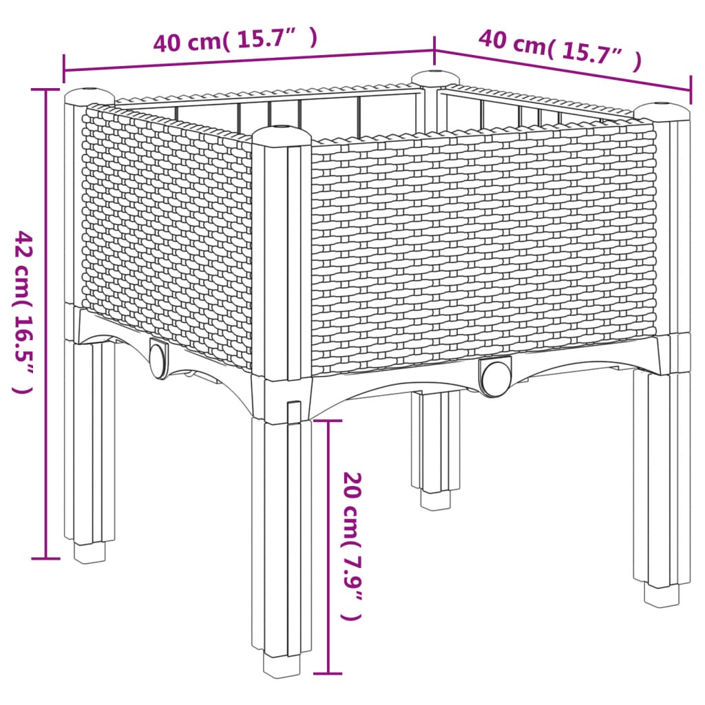 vidaXL Vaso/floreira de jardim c/ pernas 40x40x42 cm PP cinzento-claro