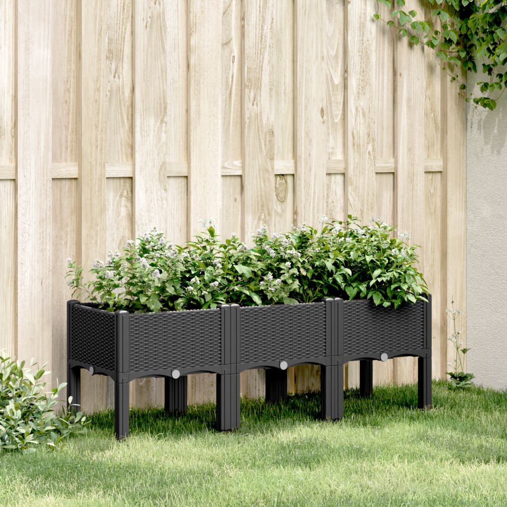 vidaXL Vaso/floreira de jardim c/ pernas 120x40x42 cm PP preto