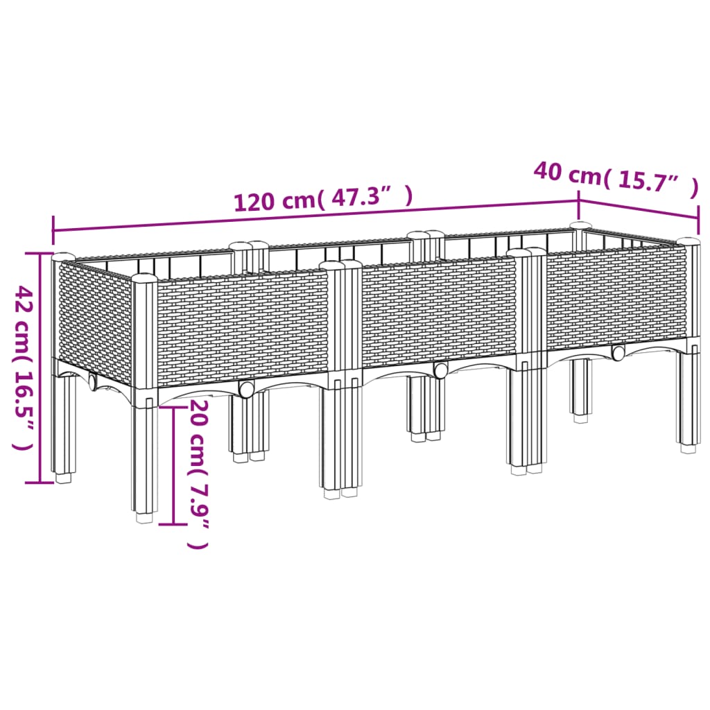 vidaXL Vaso/floreira de jardim c/ pernas 120x40x42 cm PP preto