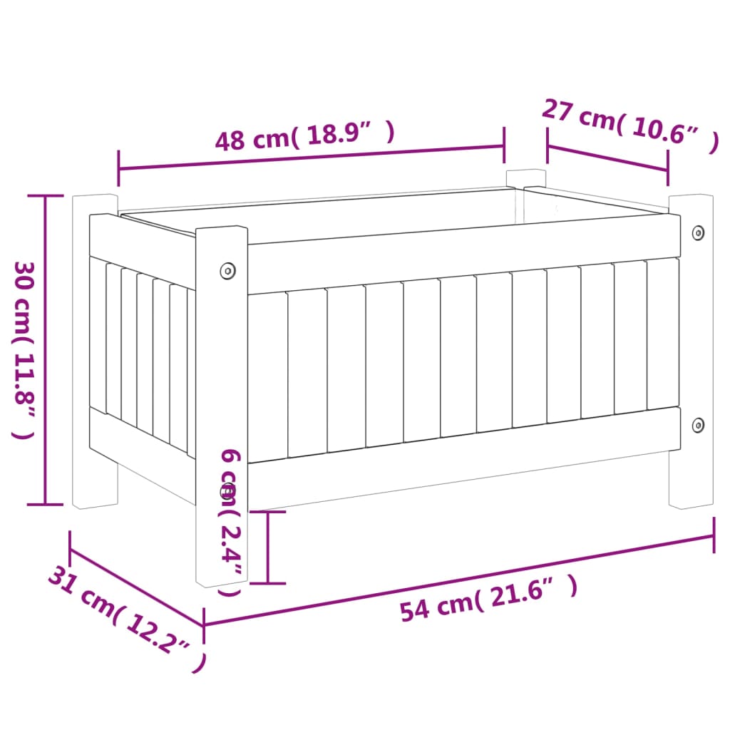 vidaXL Vaso/floreira de jardim com forro 54x31x30 cm acácia maciça