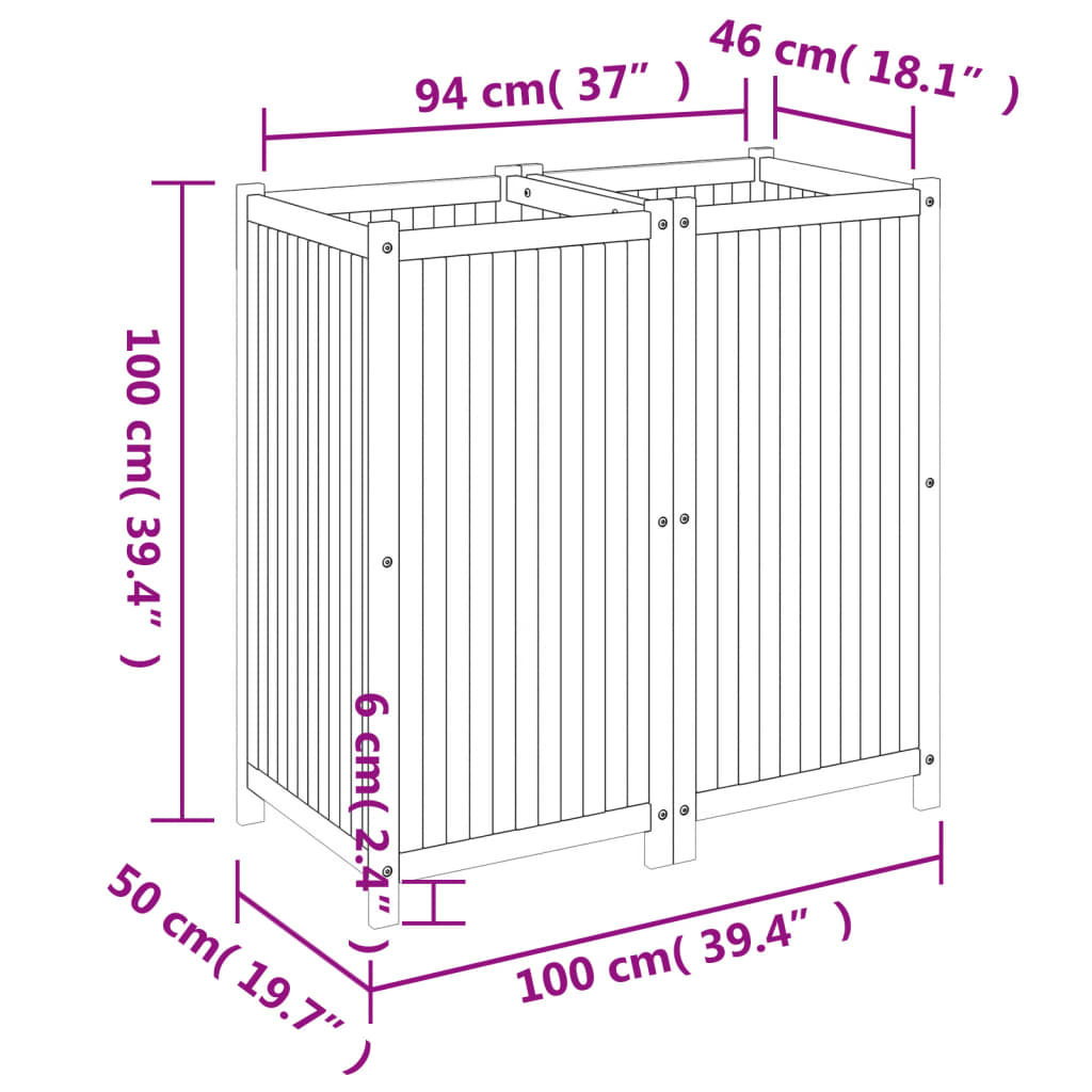 vidaXL Vaso/floreira de jardim com forro 100x50x100 cm acácia maciça