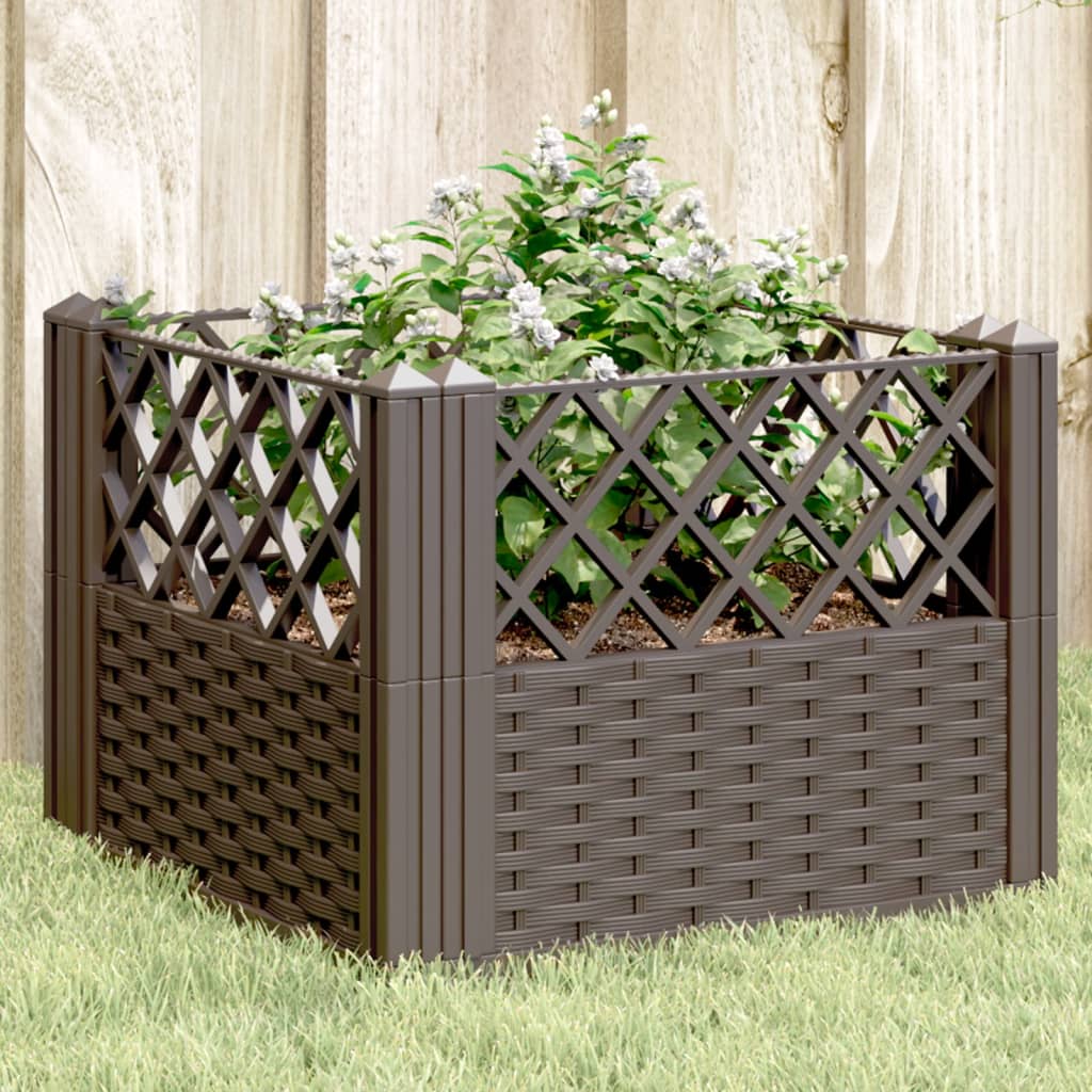 vidaXL Vaso/floreira de jardim c/ estacas 43,5x43,5x43,5cm PP castanho