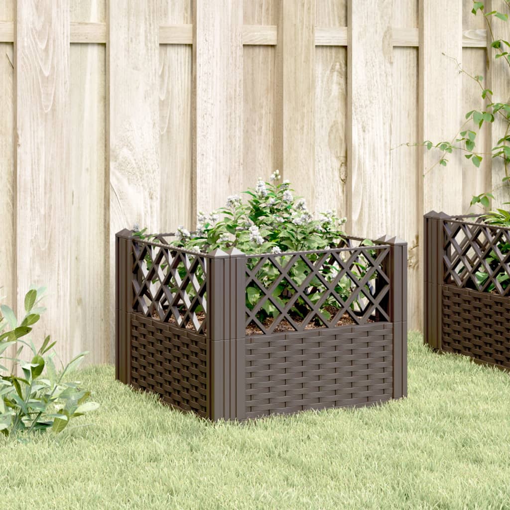 vidaXL Vaso/floreira de jardim c/ estacas 43,5x43,5x43,5cm PP castanho