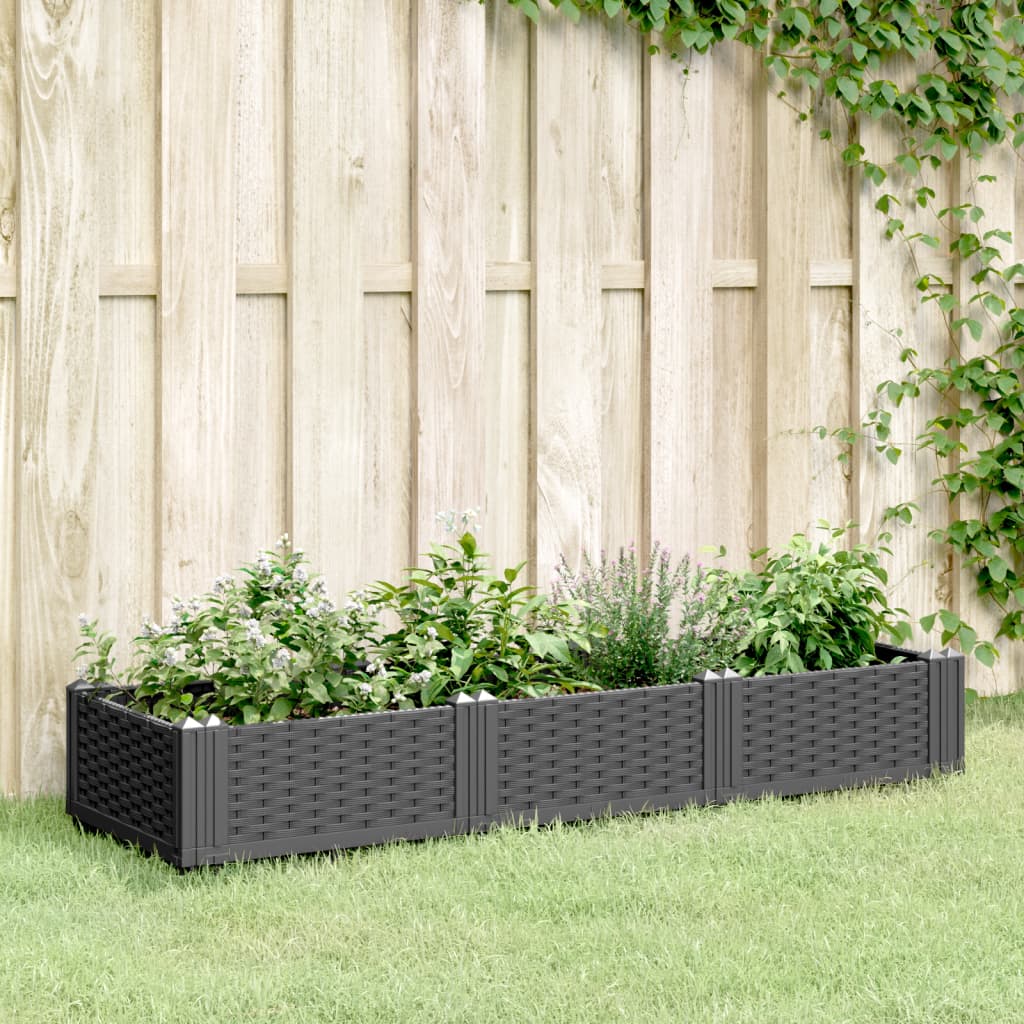 vidaXL Vaso/floreira de jardim c/ estacas 125x40x28,5 cm PP preto