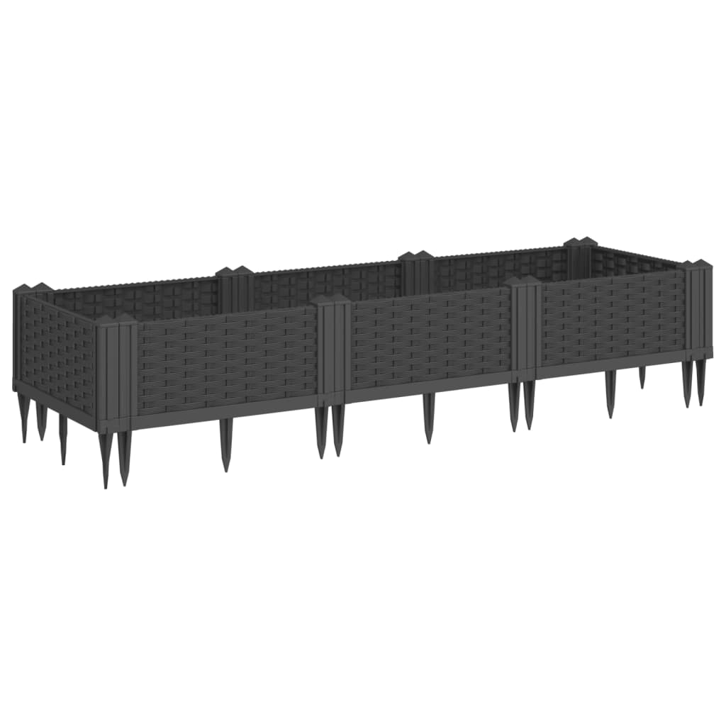 vidaXL Vaso/floreira de jardim c/ estacas 125x40x28,5 cm PP preto