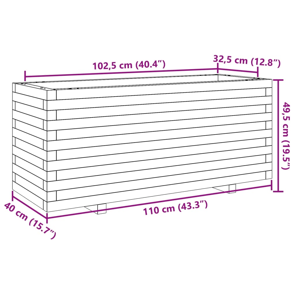 vidaXL Vaso/floreira jardim 110x40x49,5 cm pinho maciço castanho mel