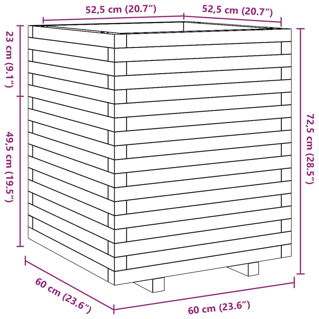 vidaXL Vaso/floreira de jardim 60x60x72,5 cm madeira de douglas maciça