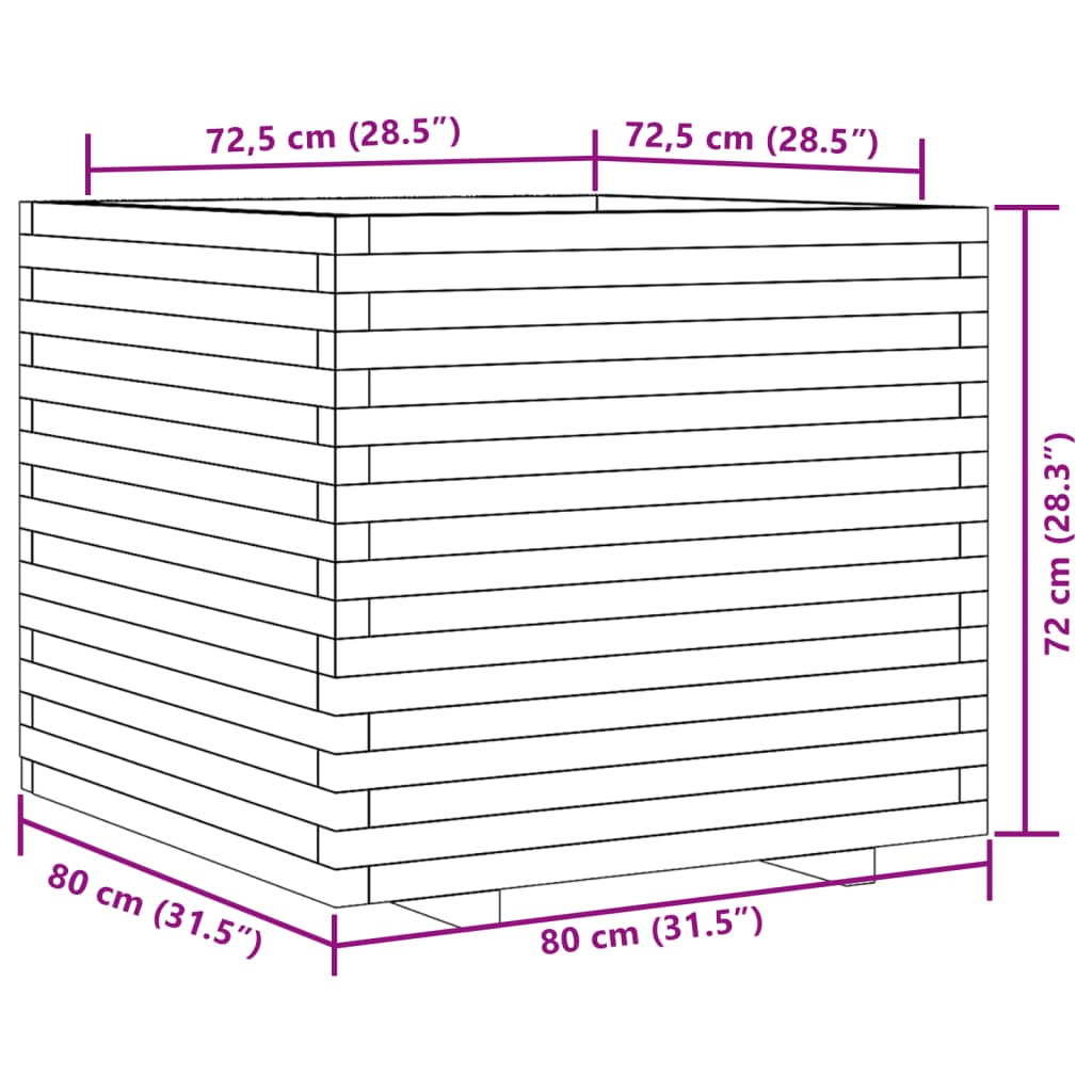 vidaXL Vaso/floreira de jardim 80x80x72 cm madeira de douglas maciça