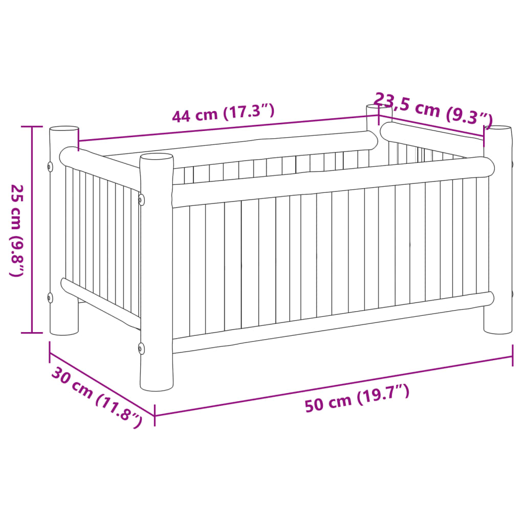 vidaXL Vaso/floreira de jardim 50x30x25 cm bambu