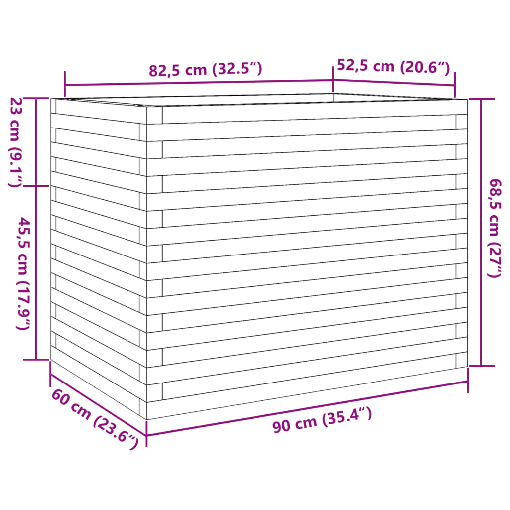 vidaXL Vaso/floreira de jardim 90x60x68,5 cm pinho maciço branco