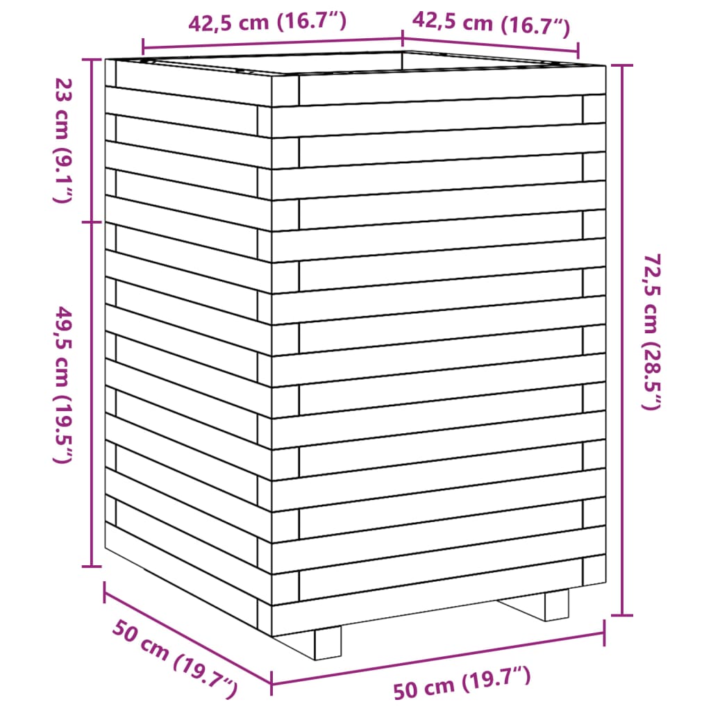 vidaXL Vaso/floreira de jardim 50x50x72,5 cm madeira de douglas maciça