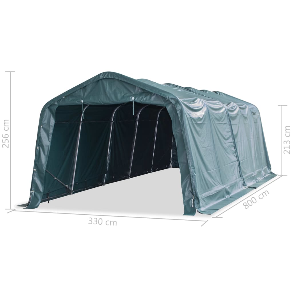 vidaXL Tenda para gado removível PVC 550 g/m² 3,3x8 m verde escuro