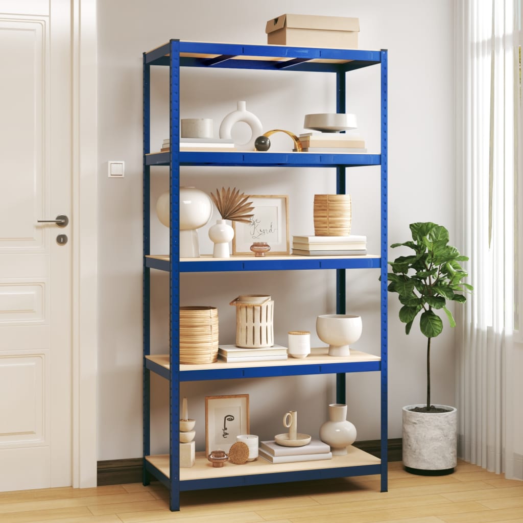 VidaXL 5-Layer Storage Shelf Blue Steel&Madeira de engenharia