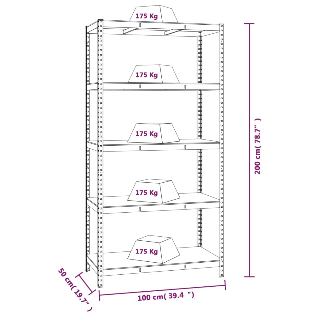 VidaXL 5-Layer Storage Shelf Blue Steel&Madeira de engenharia