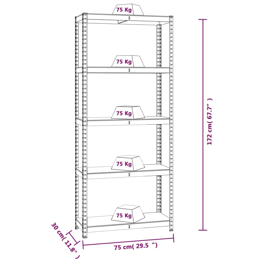 vidaXL Estantes 5 prateleiras 4 pcs derivados de madeira/aço prateado