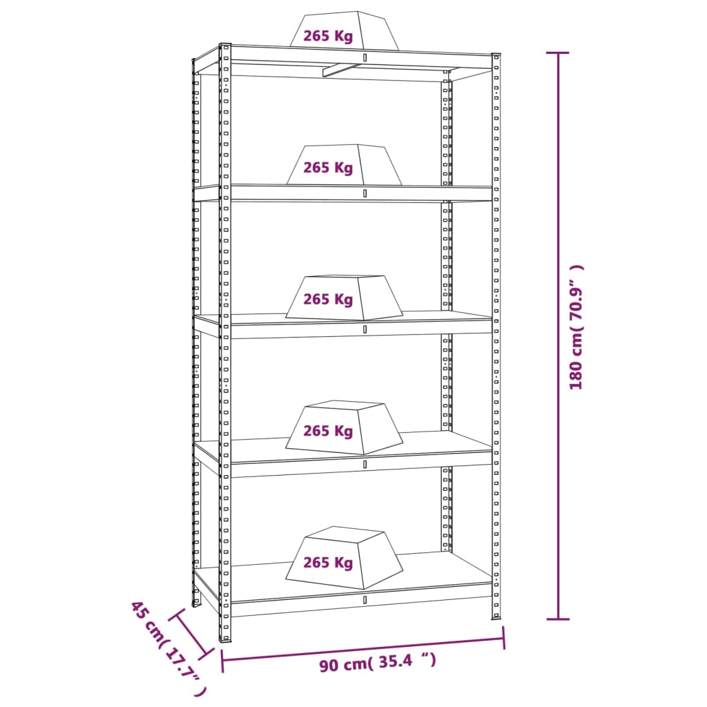 vidaXL Estantes 5 prateleiras 2 pcs derivados de madeira/aço cinzento