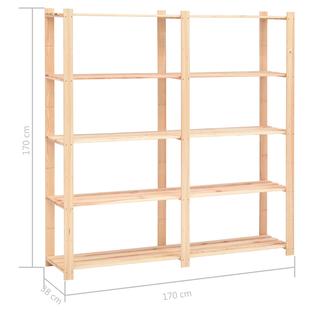 vidaXL 5 unidades arrumação 5 prateleiras 170x38x170cm pinho 500 kg