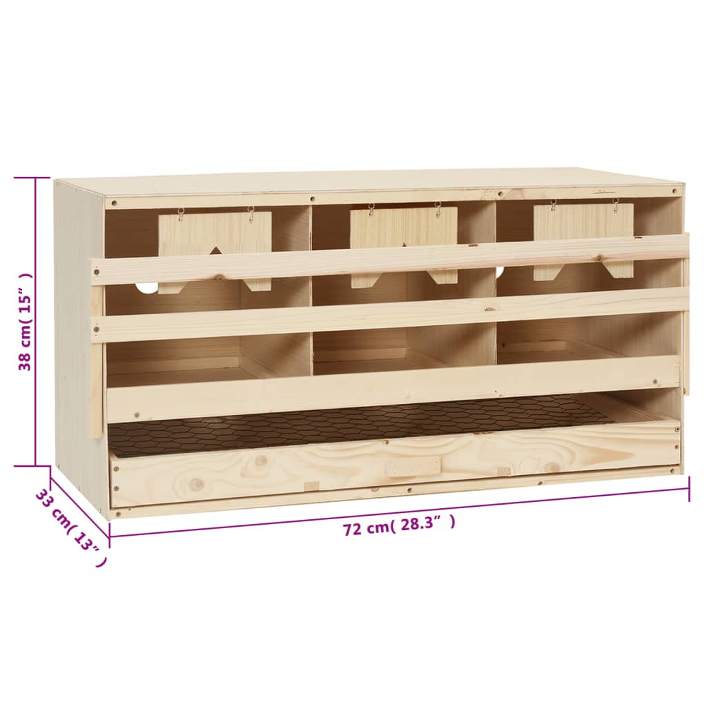 vidaXL Ninho p/ galinhas 3 compartimentos 72x33x38 cm pinho maciço