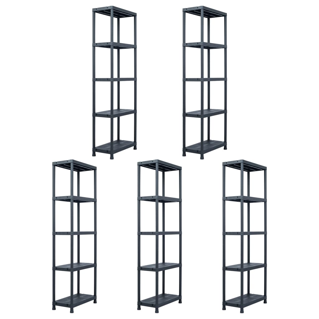 vidaXL Estantes de arrumação 5 pcs preto 125 Kg 60x30x180 cm plástico