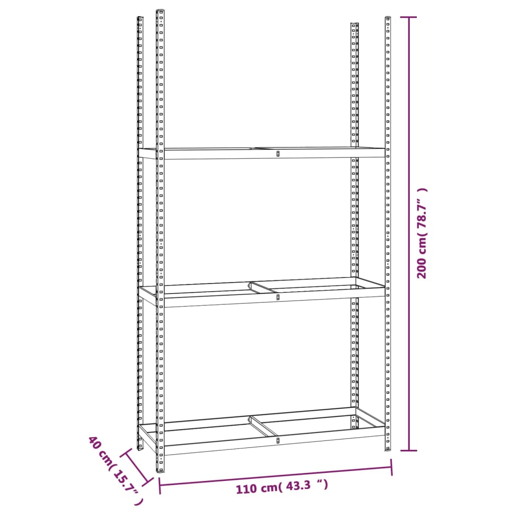 vidaXL Unidades 3 prateleiras p/ pneus 2pcs 110x40x200 cm aço prateado