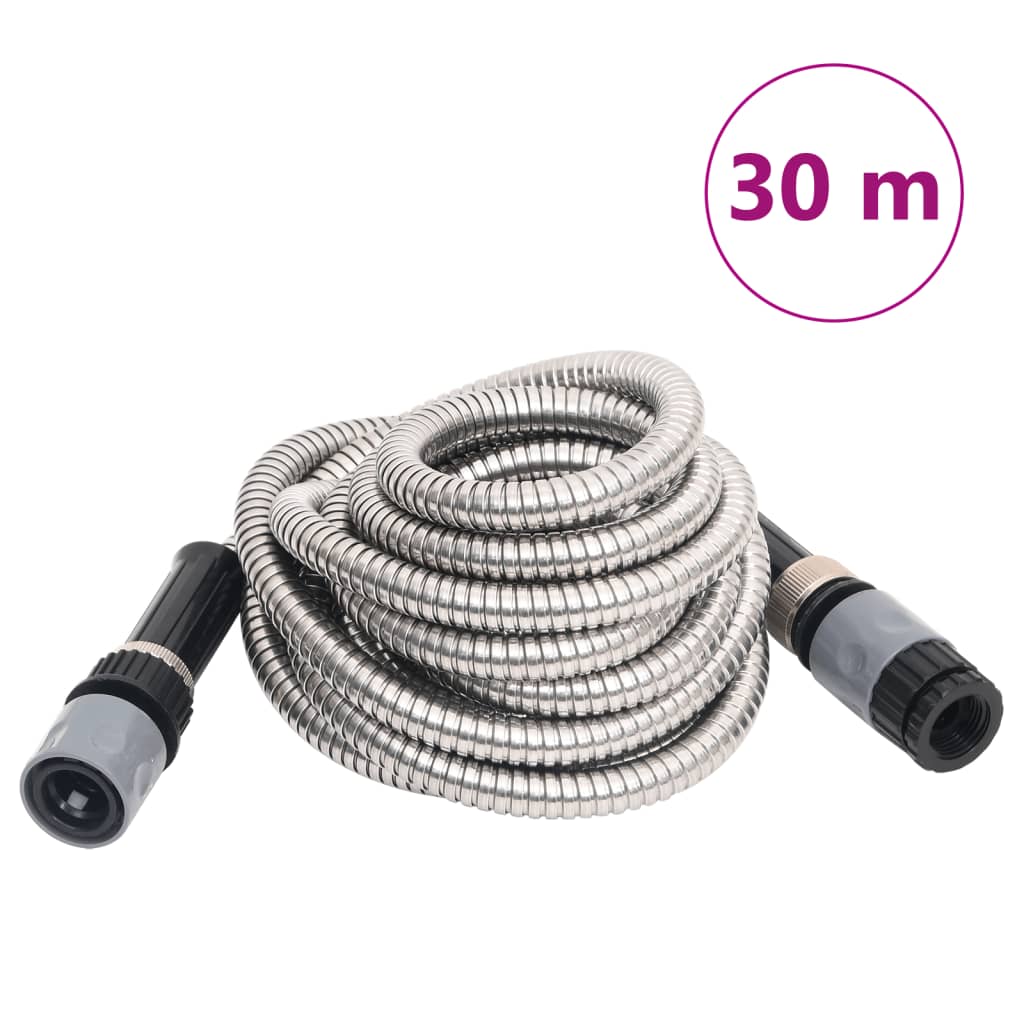 vidaXL Mangueira jardim c/ pulverizador 0,6" 30 m aço inox. prateado