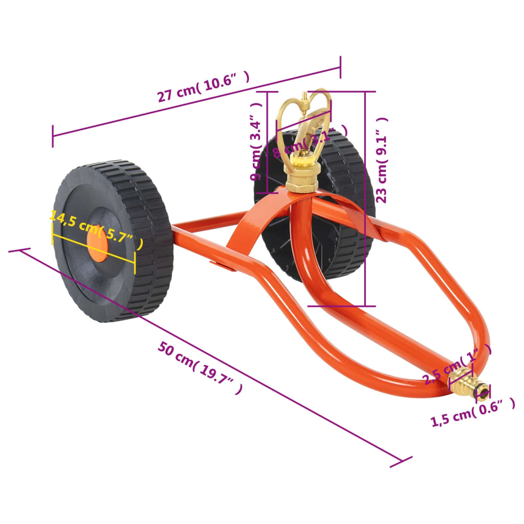 vidaXL Aspersor com rodas e cabeça rotativa aço vermelho