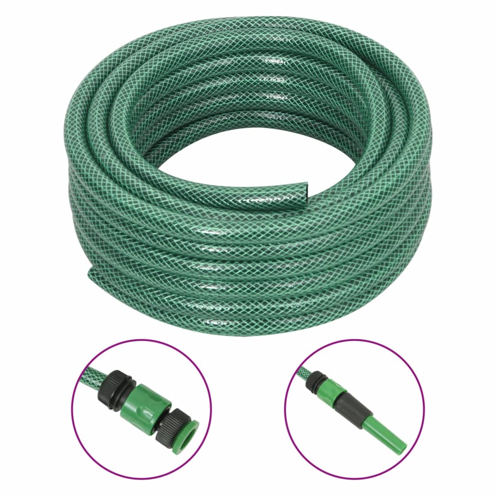 VidaXL Mangueira de jardim com conjunto de encaixe 0,5" 50 m PVC verde