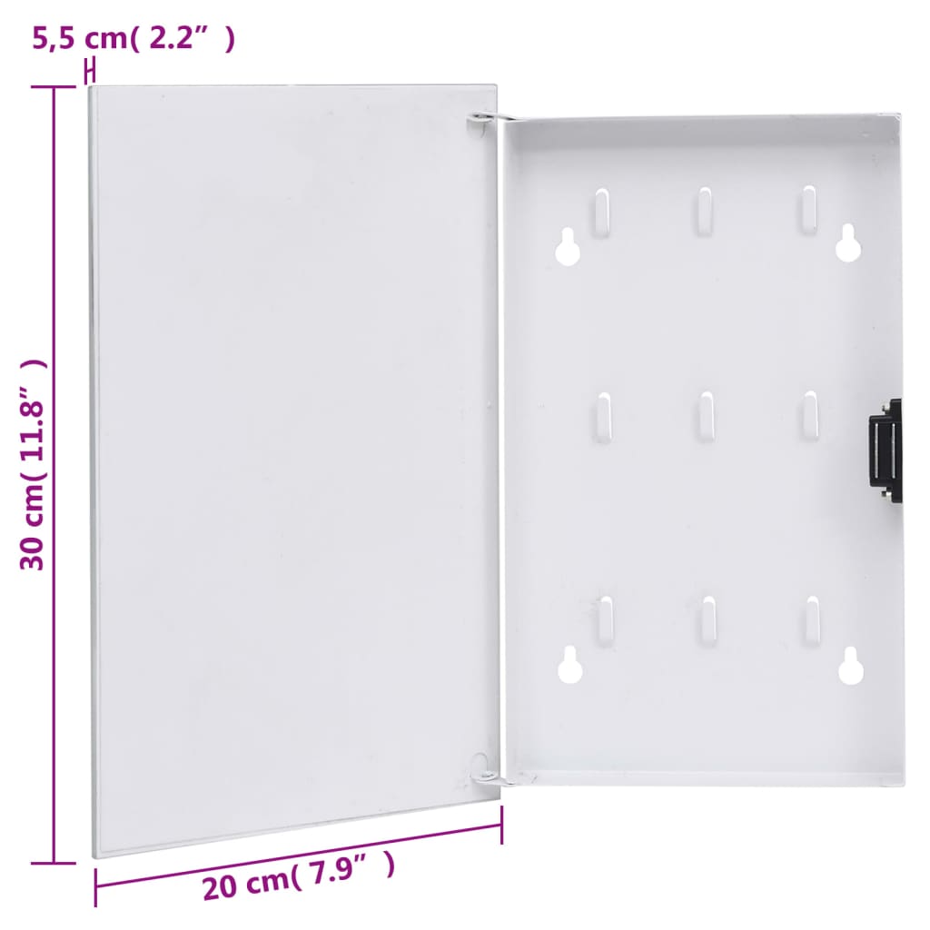 vidaXL Chaveiro com quadro magnético 30x20x5,5 cm branco