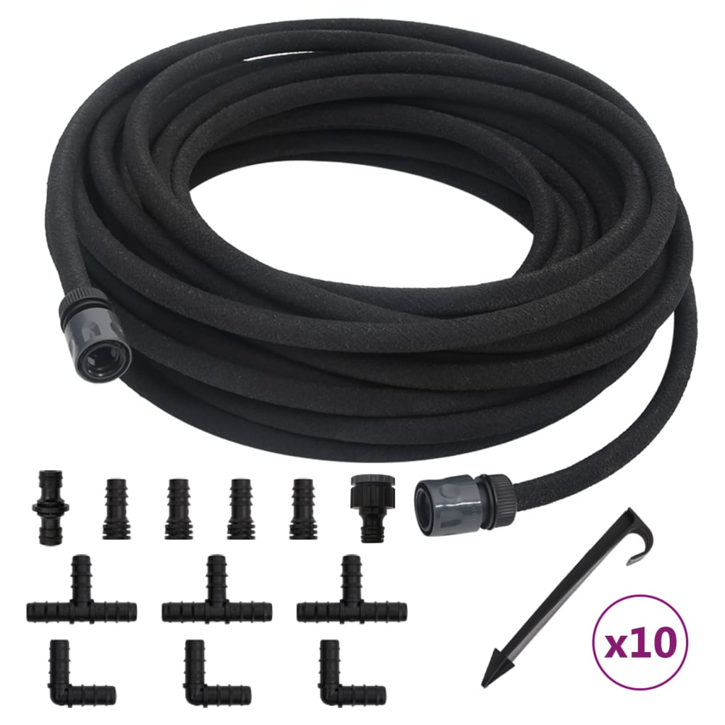 vidaXL Mangueira para rega gota-a-gota de jardim 25 m borracha preto