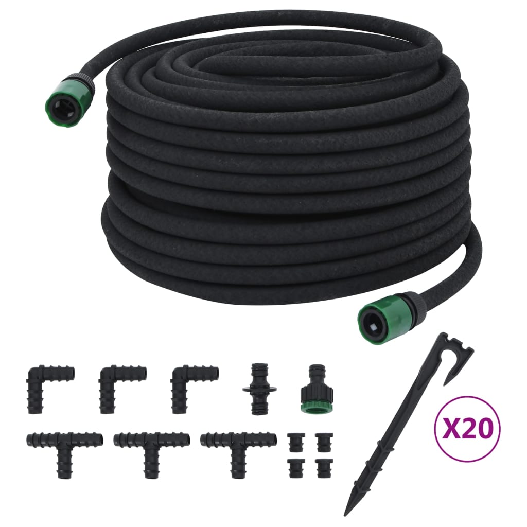 vidaXL Mangueira para rega gota-a-gota de jardim 50 m borracha preto