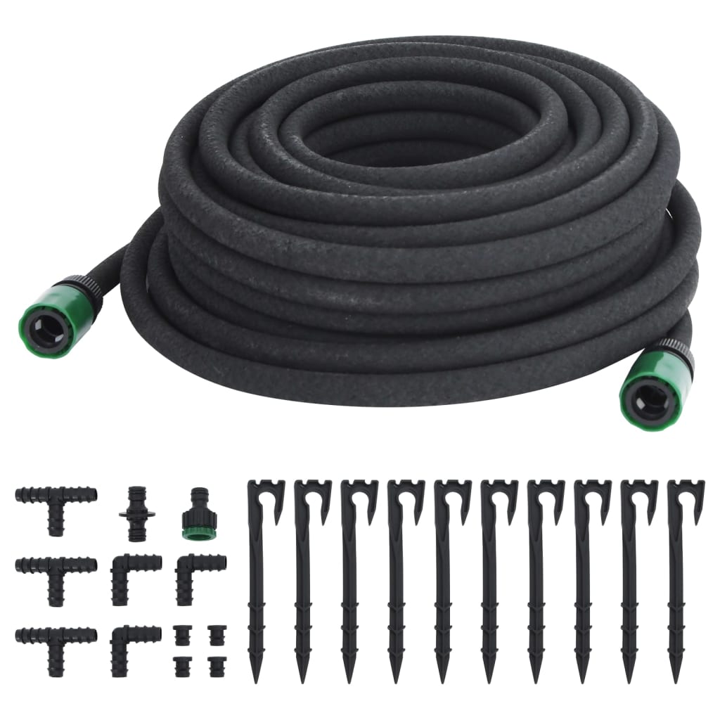 vidaXL Mangueira para rega gota-a-gota de jardim 25 m borracha preto