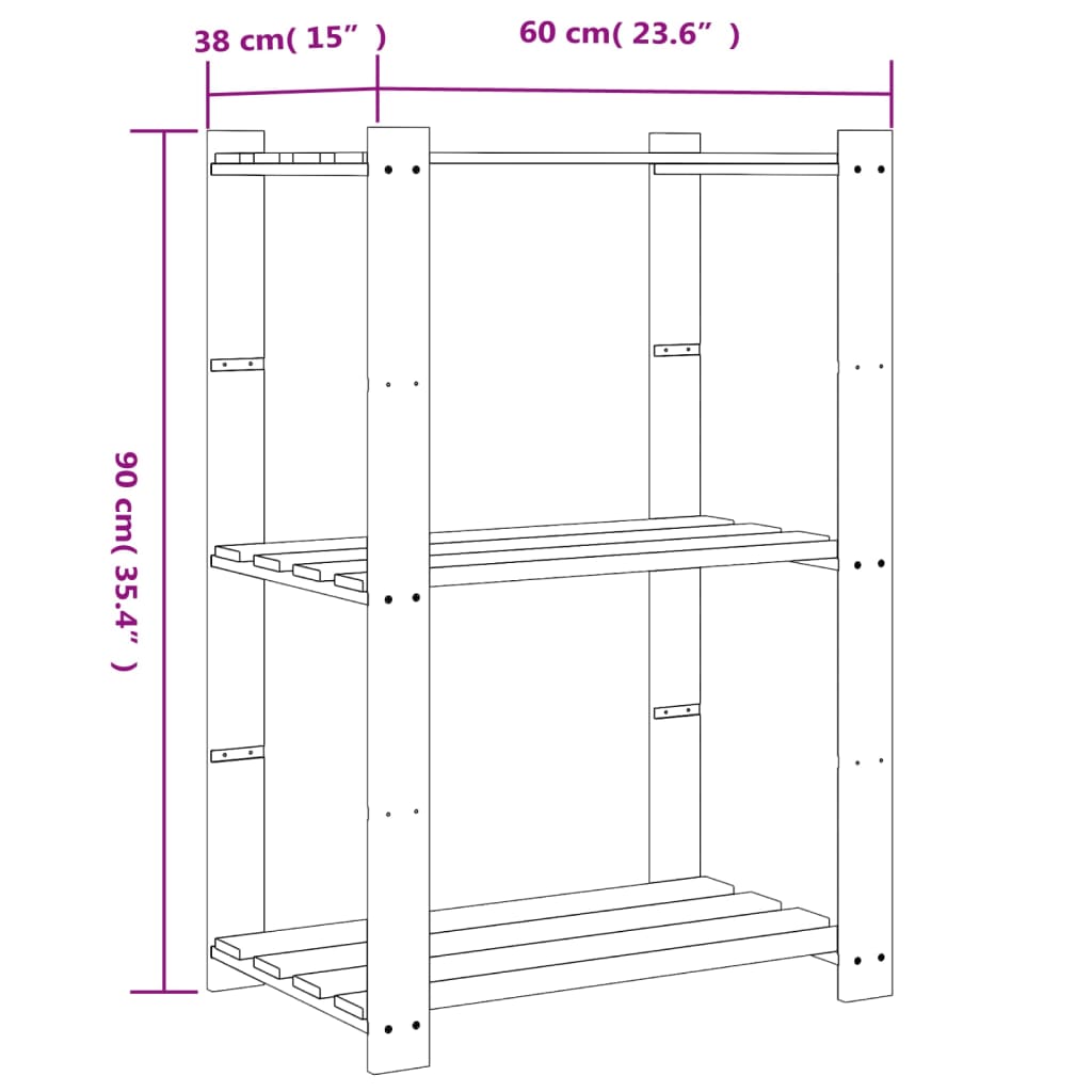 vidaXL Unidade arrumação 3 prateleiras 60x38x90 cm pinho maciço cinza