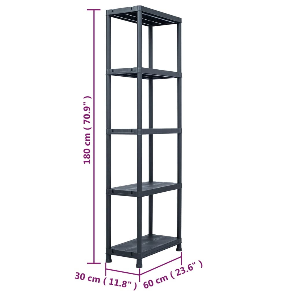 vidaXL Estante de arrumação 125 kg 60x30x180 cm plástico preto