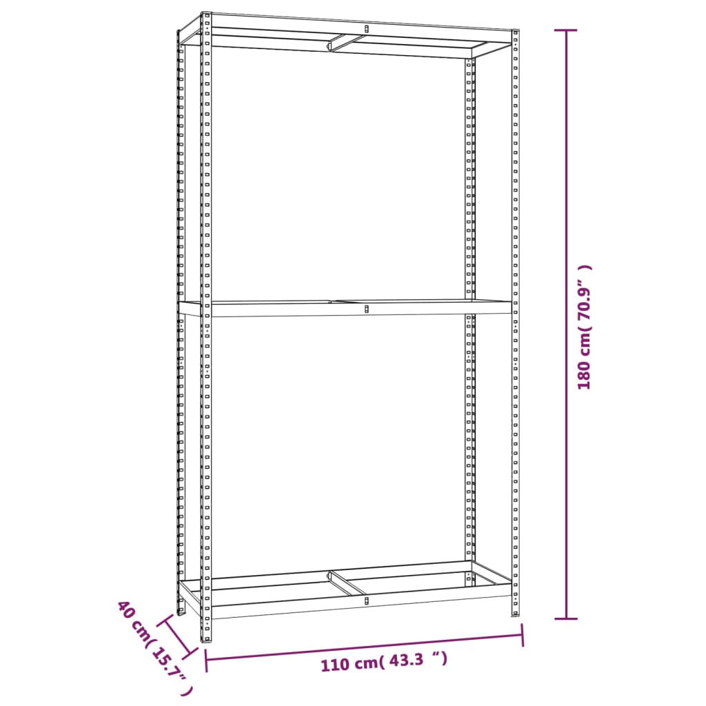 vidaXL Unidades 2 prateleiras p/ pneus 3pcs 110x40x180 cm aço prateado