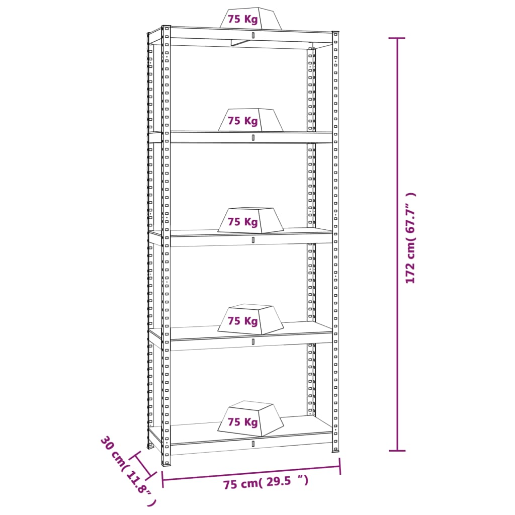 vidaXL Estantes 5 prateleiras 2 pcs derivados de madeira/aço prateado