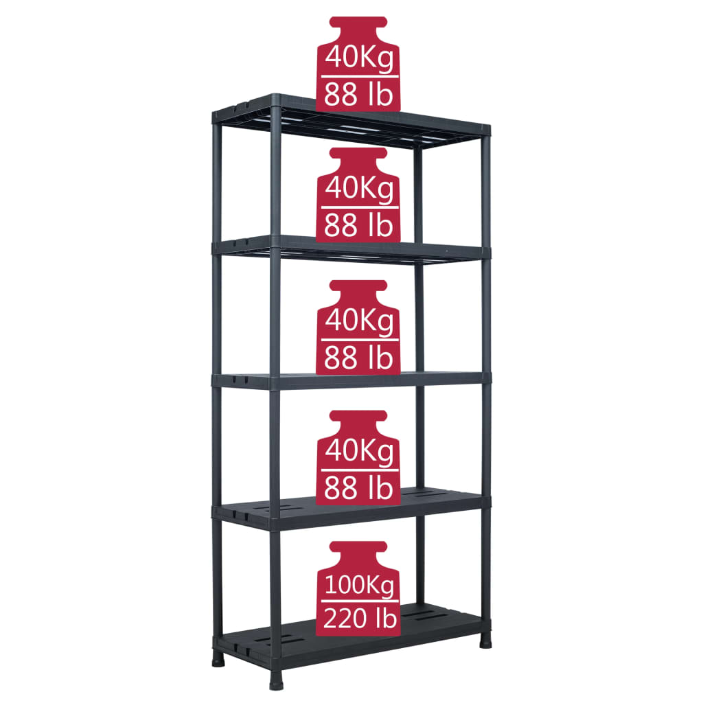 vidaXL Estantes de arrumação 2 pcs preto 260 Kg 90x40x180 cm plástico