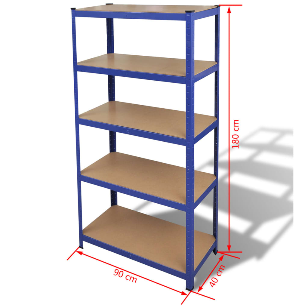 VidaXL 5-Layer Storage Shelf Blue Steel&Madeira de engenharia