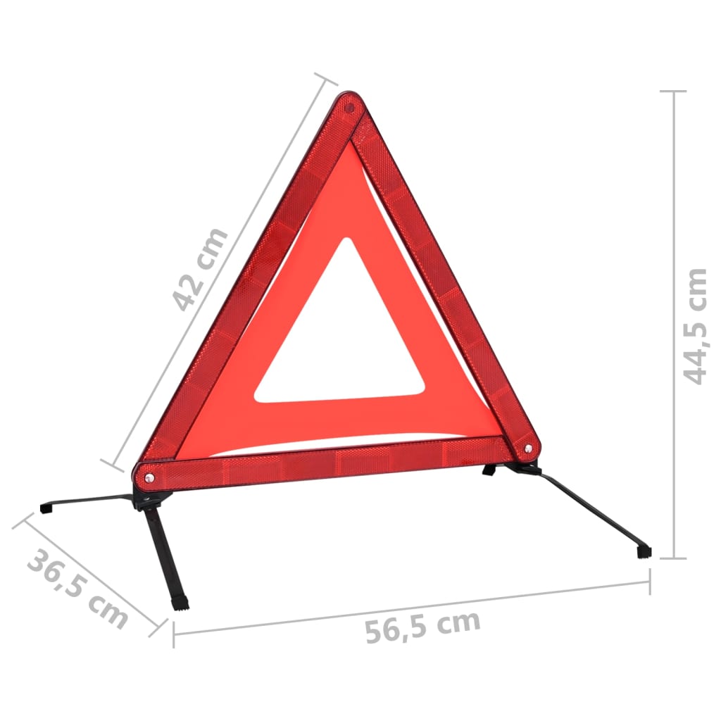 vidaXL Triângulo sinalização emergência 4pcs 56,5x36,5x44,5cm vermelho