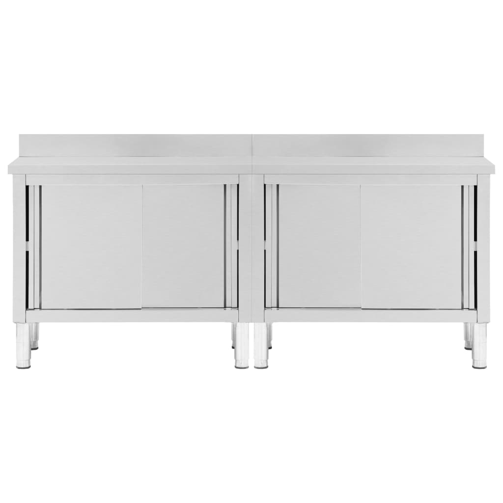 vidaXL Mesas trabalho c/ portas correr 2pcs 200x50x(95-97)cm aço inox.