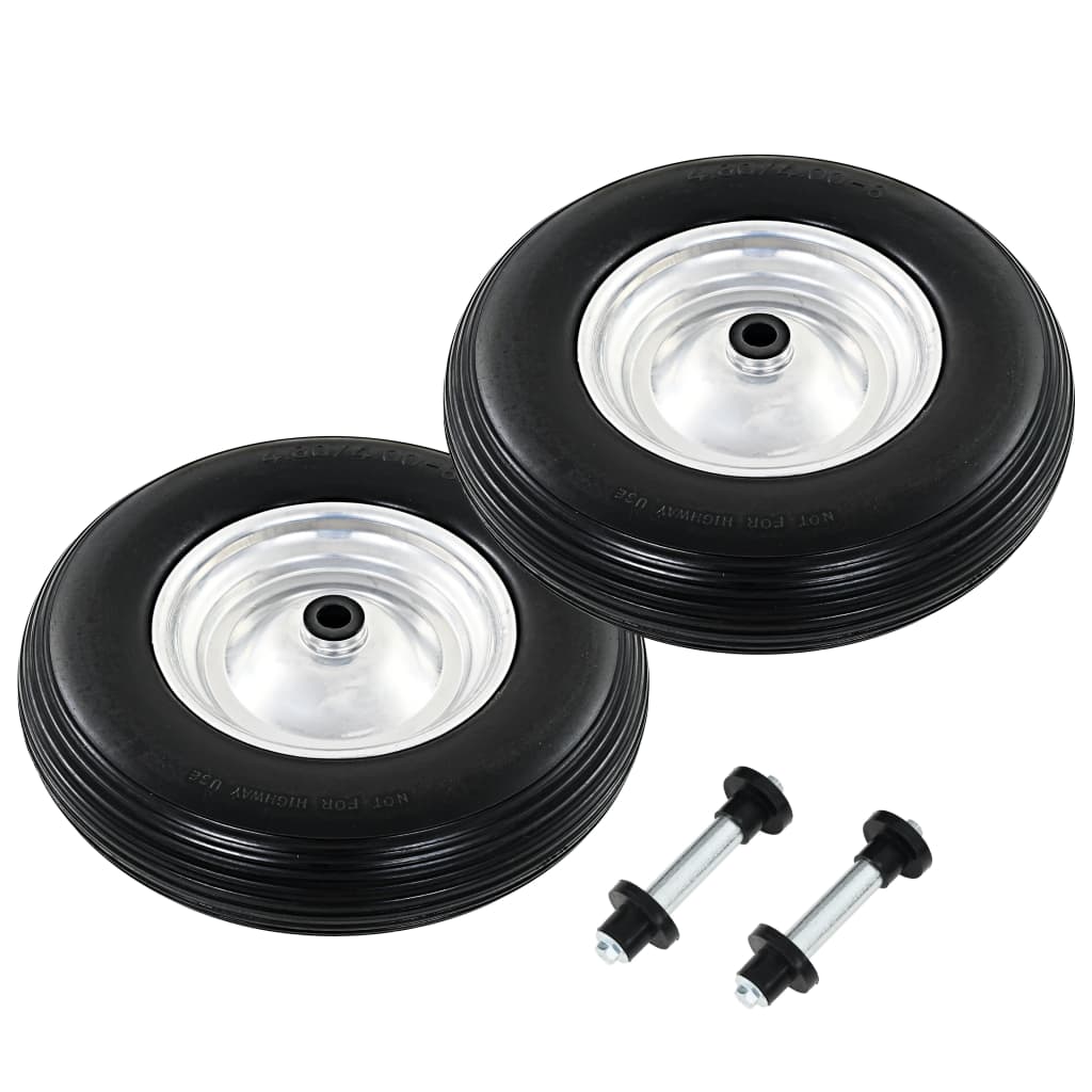 vidaXL Rodas carrinho de mão c/ eixos 2 pcs PU sólido 4.00-8 390 mm