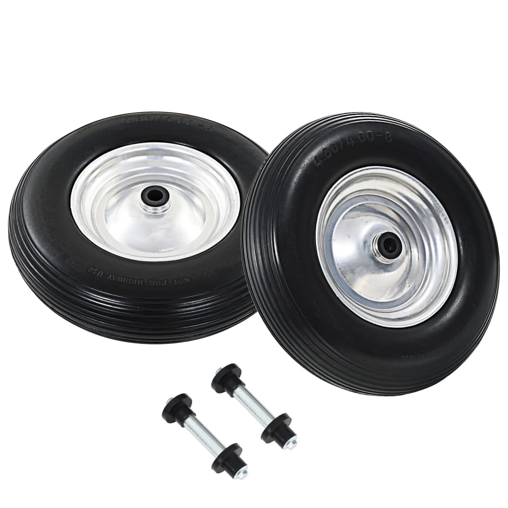 vidaXL Rodas carrinho de mão c/ eixos 2 pcs PU sólido 4.00-8 390 mm