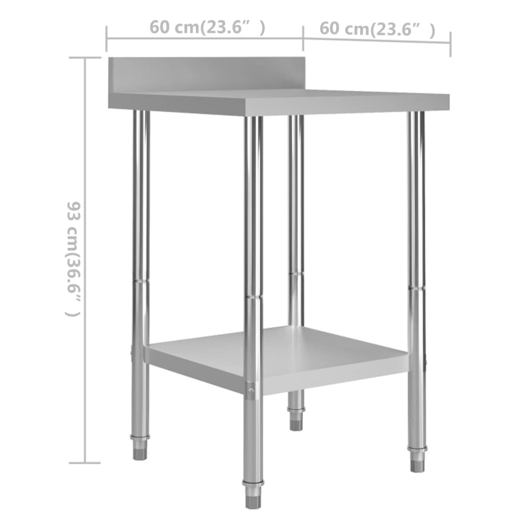 vidaXL Mesa cozinha rebordo antissalpicos 60x60x93 cm aço inoxidável