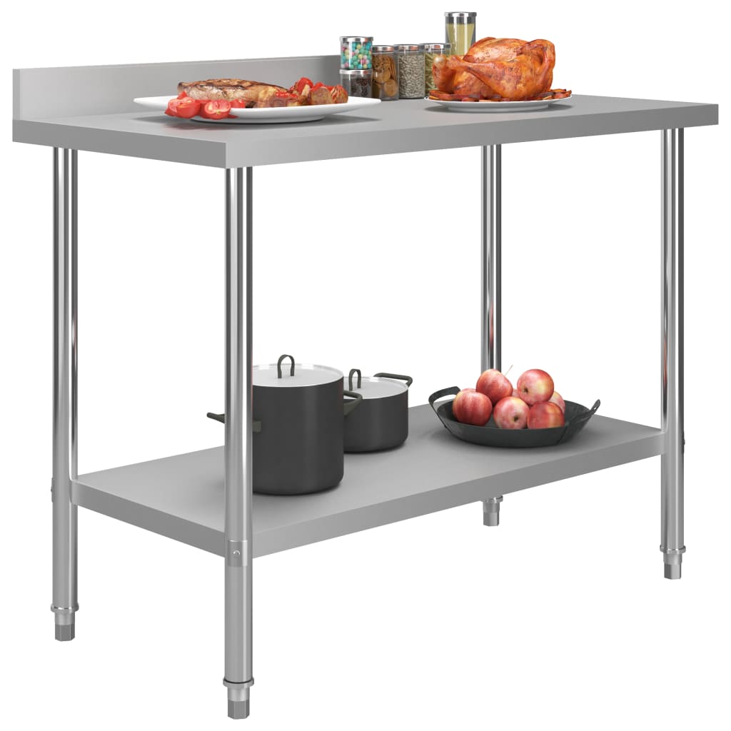 vidaXL Mesa cozinha rebordo antissalpicos 120x60x93 cm aço inoxidável