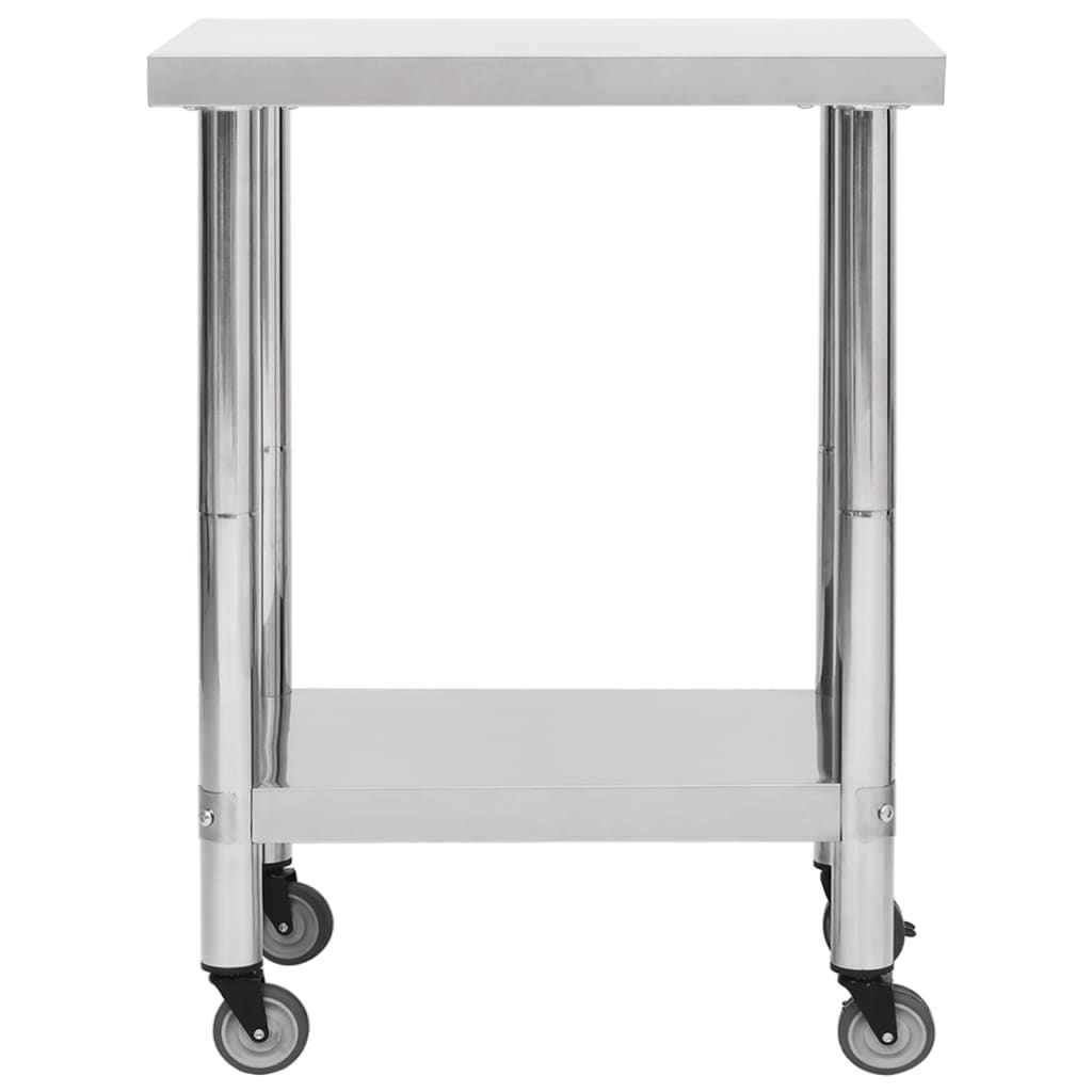 vidaXL Mesa de trabalho de cozinha com rodas aço inoxidável 80x30x85cm