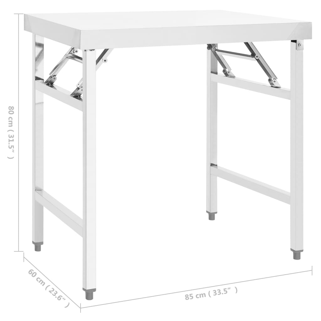 vidaXL Mesa de trabalho de cozinha dobrável 85x60x80 cm aço inoxidável