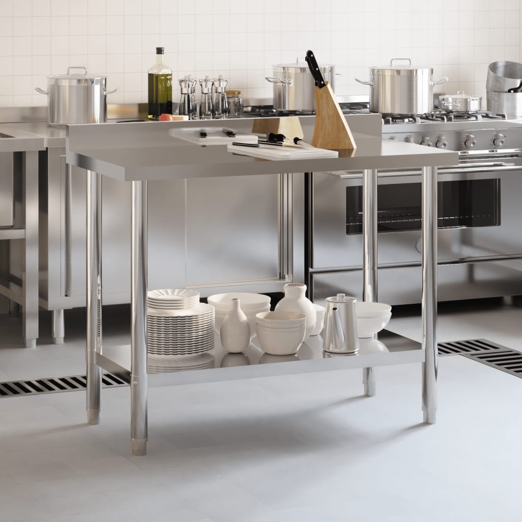 vidaXL Mesa cozinha rebordo antissalpicos 110x55x93 cm aço inoxidável