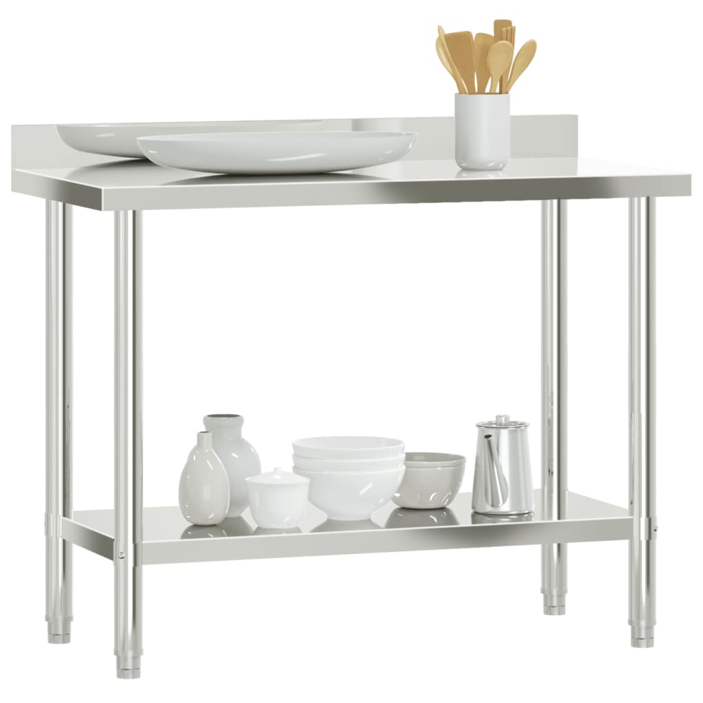 vidaXL Mesa cozinha rebordo antissalpicos 110x55x93 cm aço inoxidável